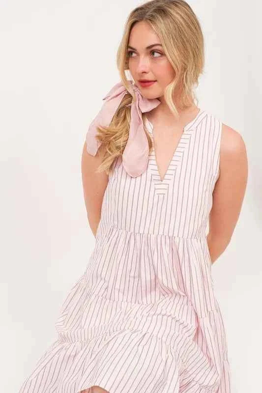 Lime 'N' Chili Striped Sleeveless V-Neck Tiered Dress e1451b3656ec429bb2f109eee83f46b2-Max-Origin