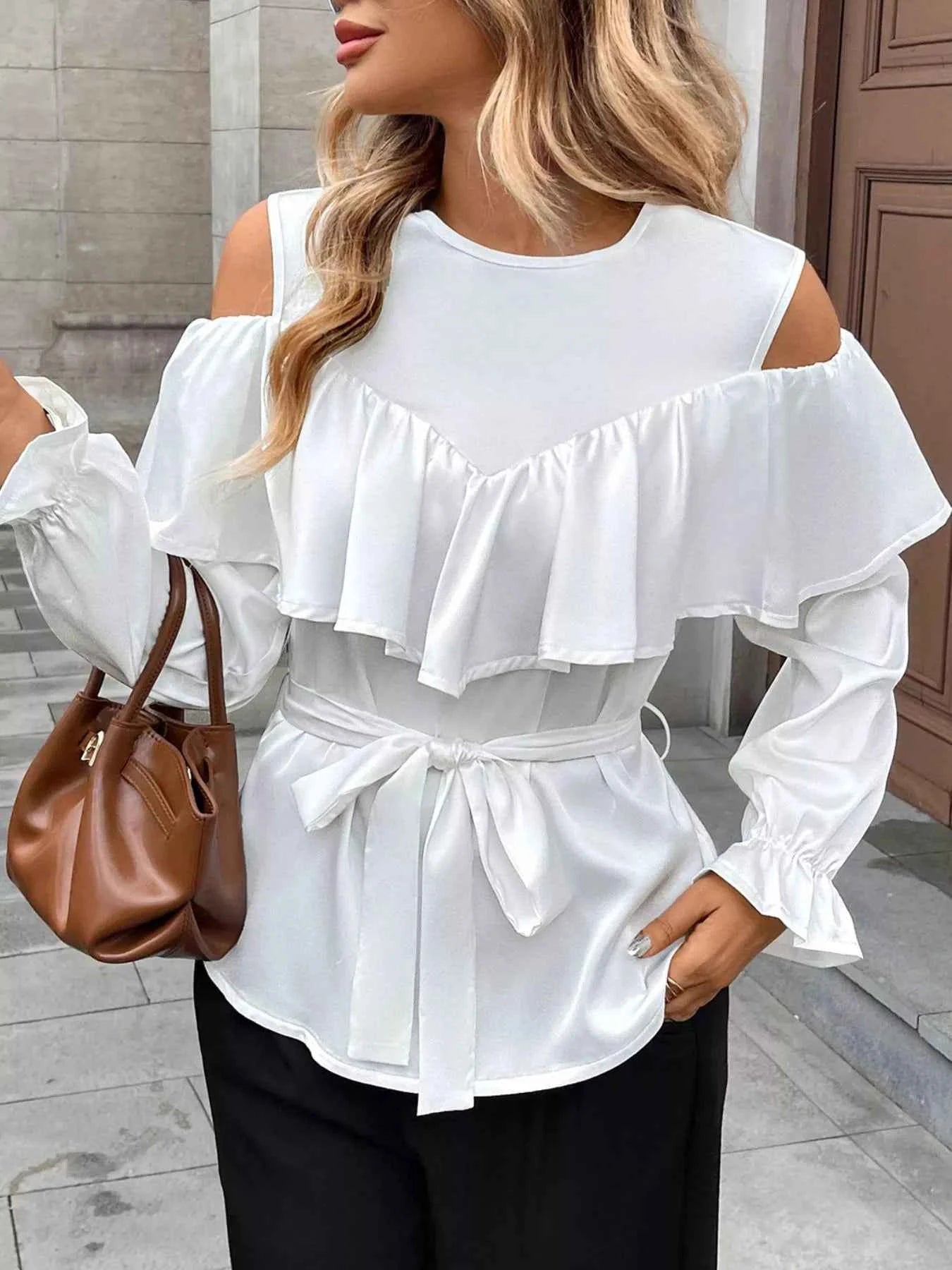 Ruffled Cold Shoulder Flounce Sleeve Blouse e146abed-9df0-48de-aebc-d96a7164d9c6-Max-Origin