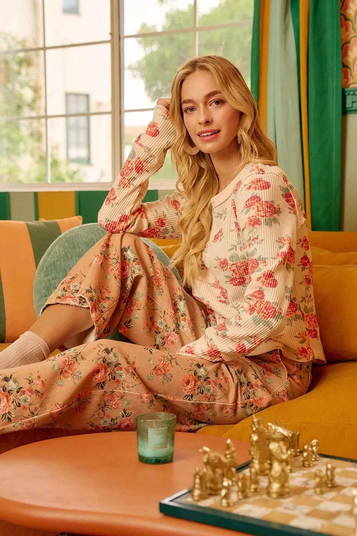 BiBi Floral Print Washed Waffle Thermal Top With Thumb e149ad7a9d3e44ffb422db3c2a1a4e68-Max-Origin