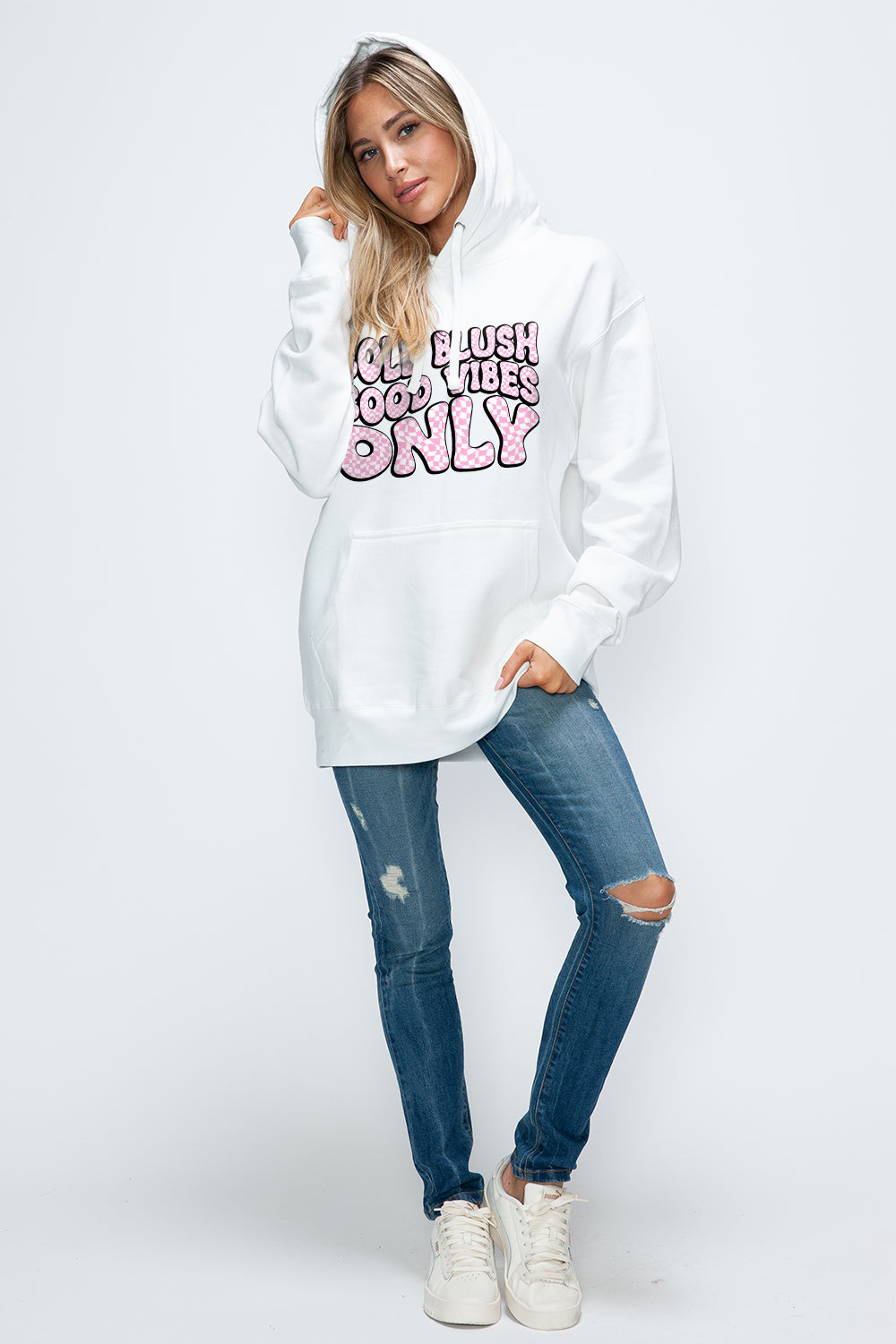 Simply Love Full Size Letter Graphic Long Sleeve Drawstring Hoodie