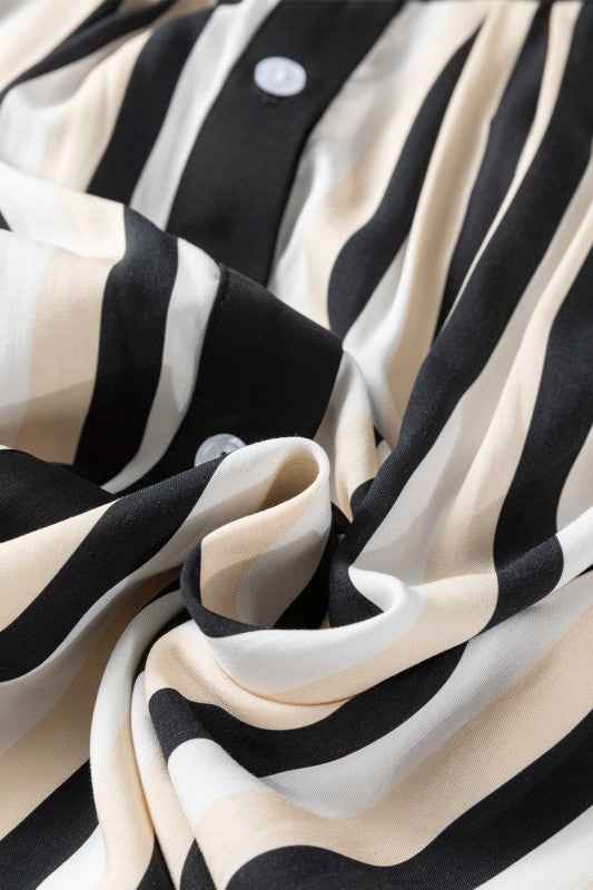 Stripe 3/4 Puff Sleeve Button Midi Dress e150467d-b498-4b23-a333-3594853afbdc