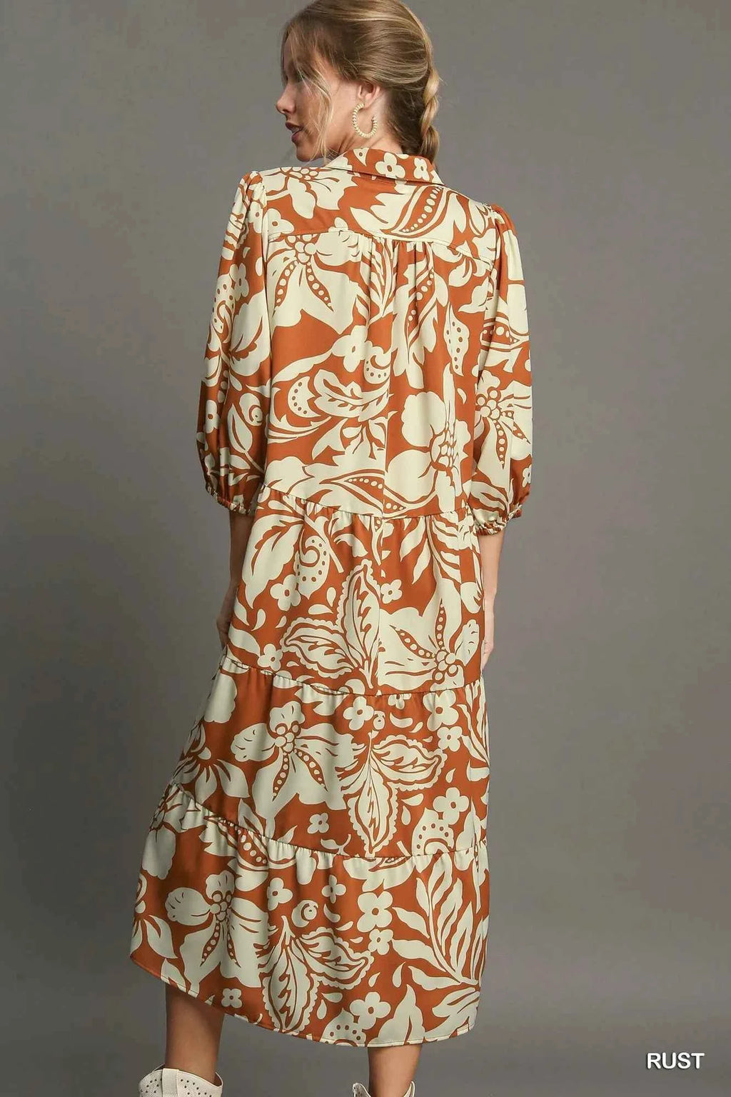 Umgee Full Size Floral Tiered Midi Shirt Dress Plus Size e1506a21-c375-4435-88e1-8da8f91882a1-Max-Origin