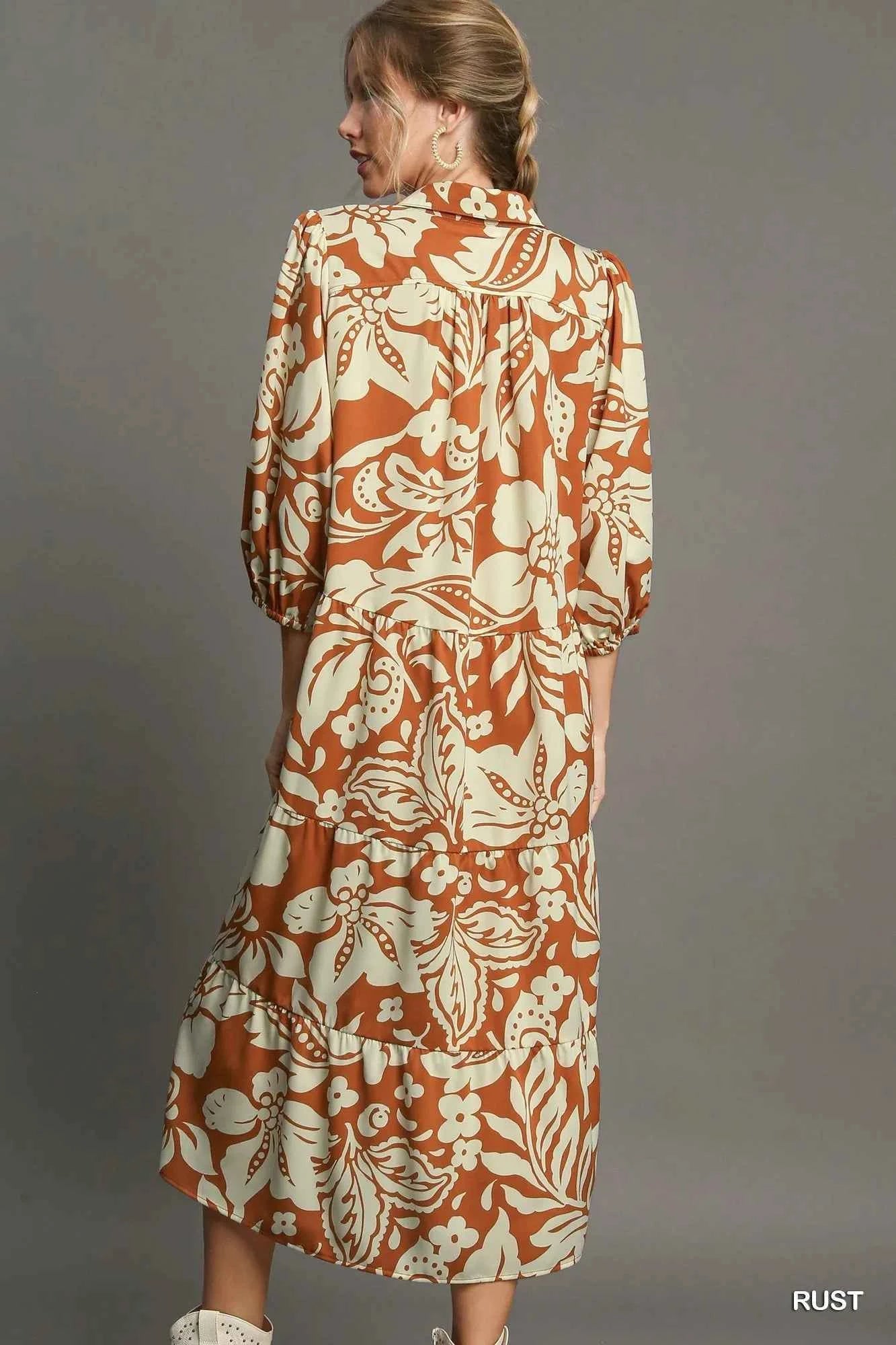 Umgee Full Size Floral Tiered Midi Shirt Dress Plus Size e1506a21-c375-4435-88e1-8da8f91882a1-Max-Origin