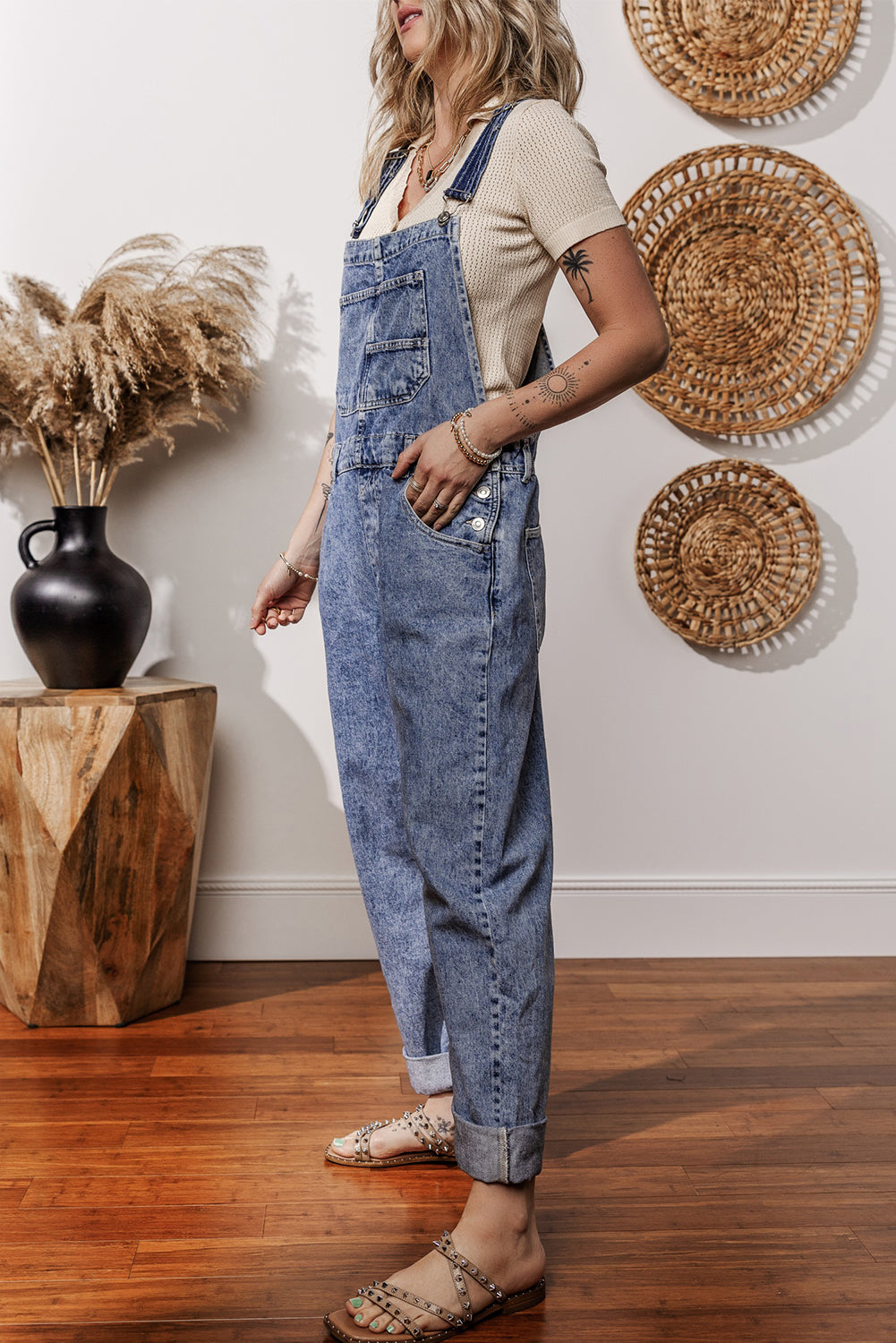 Sail Blue Straight Leg Pockets Denim Bib Overall e158efade10861dd