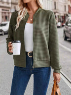 Textured Zip-Up Long Sleeve Jacket e160814a2c2e4ca791a8b62e1376cc4b-Max-Origin