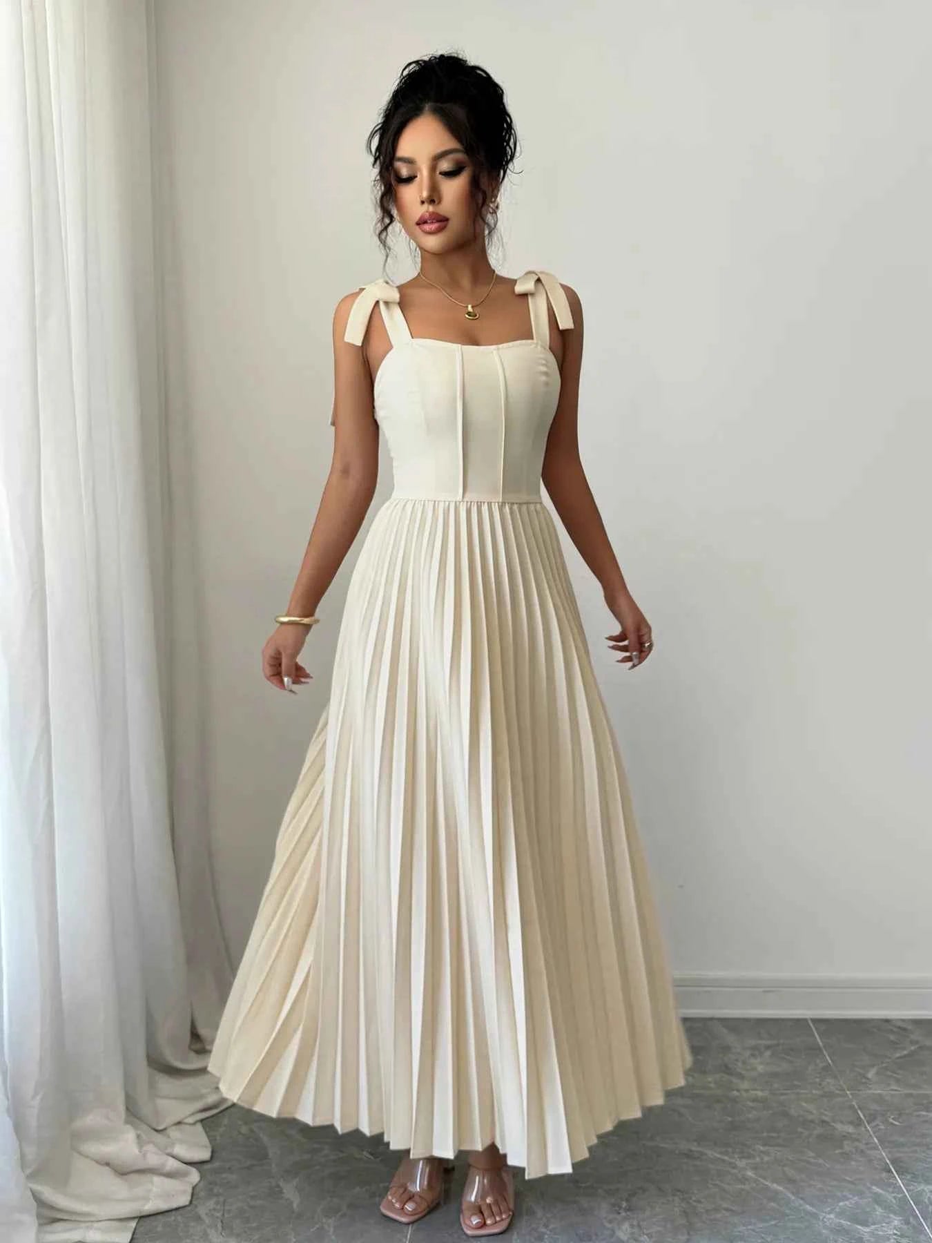 Pleated Tie-Shoulder Maxi Dress e16637f8-6598-4cb0-8a25-e4f8026bd0d2-Max-Origin