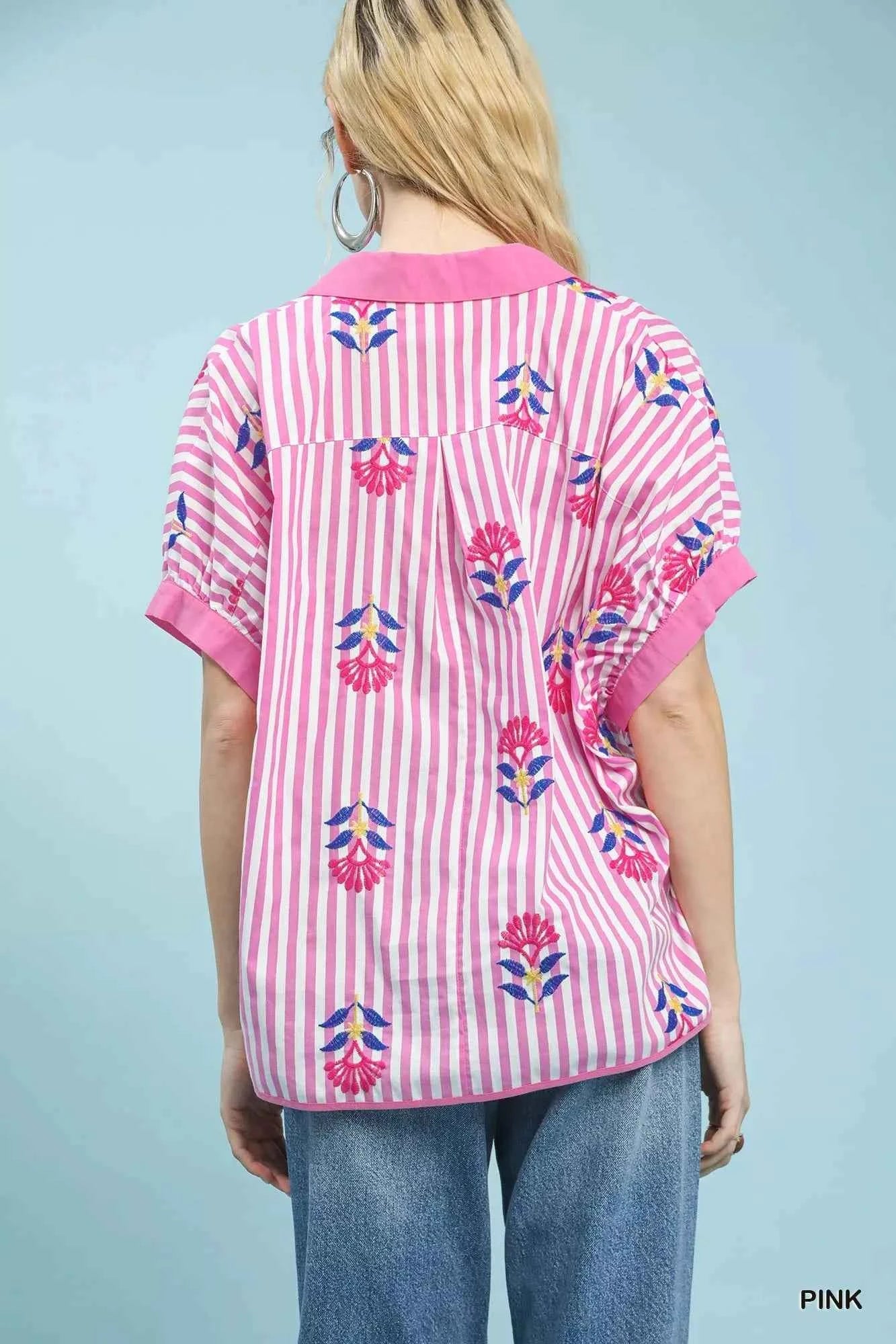 Umgee Stripe Embroidered Button-Front Boho Blouse e174800f-3cf5-469c-b7f2-aa3e2584dc72-Max-Origin
