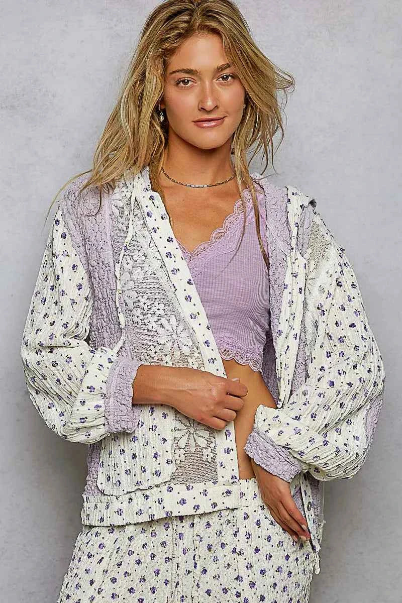 POL Floral Balloon Sleeve Hooded Lace Jacket with Stitch Detail e17e4ffc-93d8-44da-8f34-8151438299be-Max-Origin