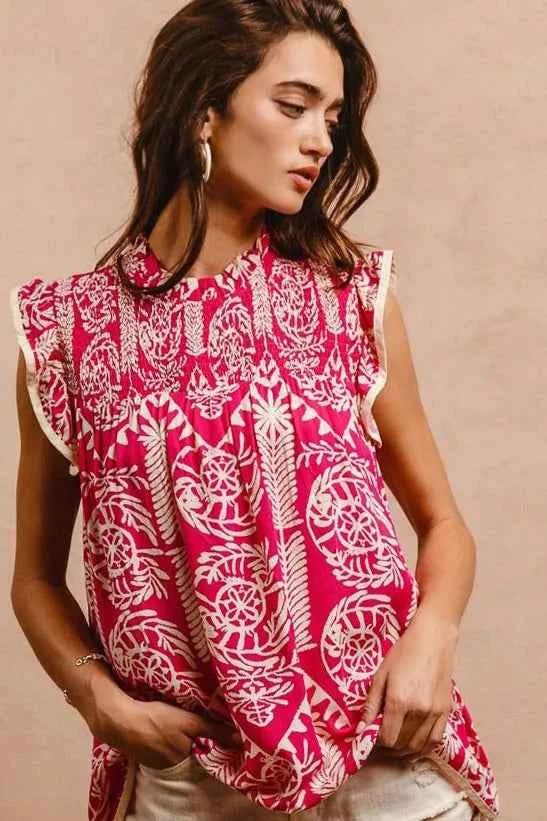 Printed Ruffle Sleeve Top e1883b9f475c4167bebf54e6e180f7b0-Max-Origin