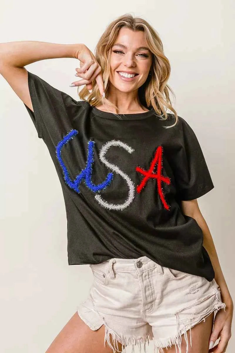 BiBi Metallic Letter Short Dolman Sleeve Top e18b8610-f7ca-436e-b4bd-ed7d6390a19e-Max-Origin