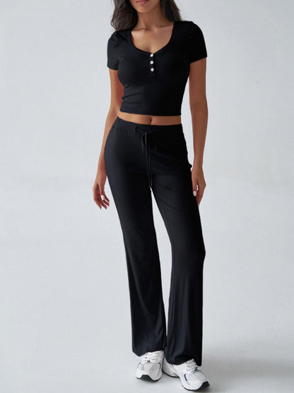 Devine Short Sleeve Top and Drawstring Pants Set