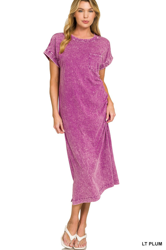 Zenana Washed Exposed Seam Short Sleeve T-Shirt Dress e1954f01a5ba4269810e553b53538181-Max