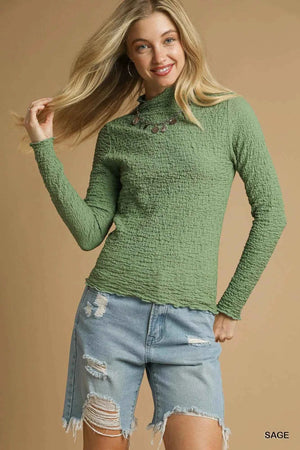 Textured Crinkle Knit Long Sleeve Top Sage e1956833-11b3-43f8-970e-8b20bf82c587-Max-Origin