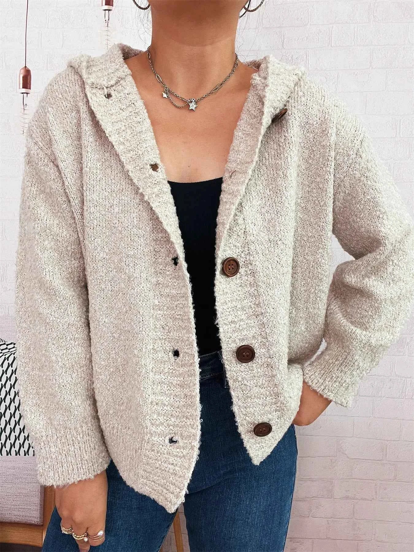 Cozy Button-Up Hooded Cardigan