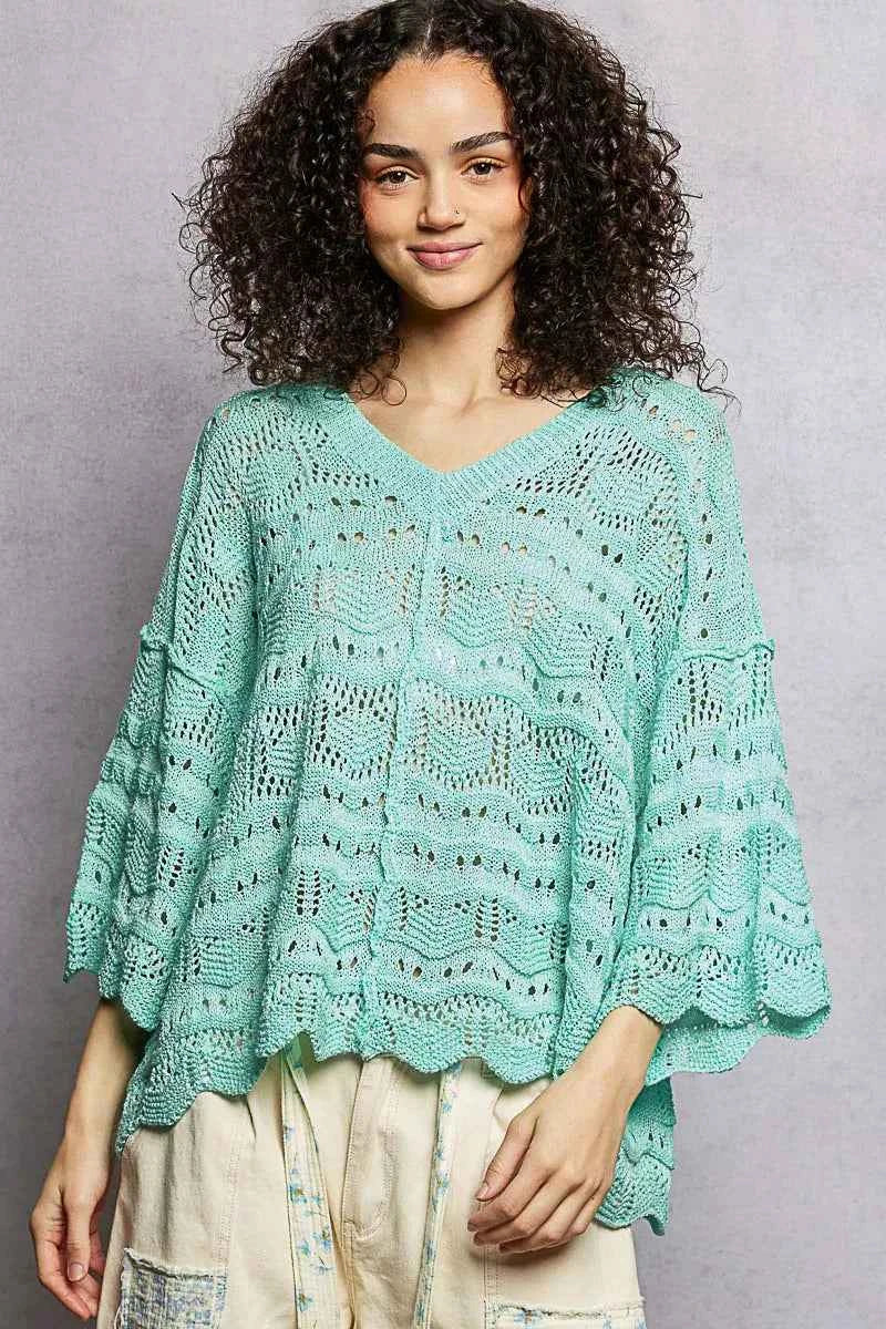 POL Drop Shoulder V-Neck Knit Top with Scalloped Hem AQUA e19c372d-9f44-4205-9e97-c5100eb59609-Max-Origin