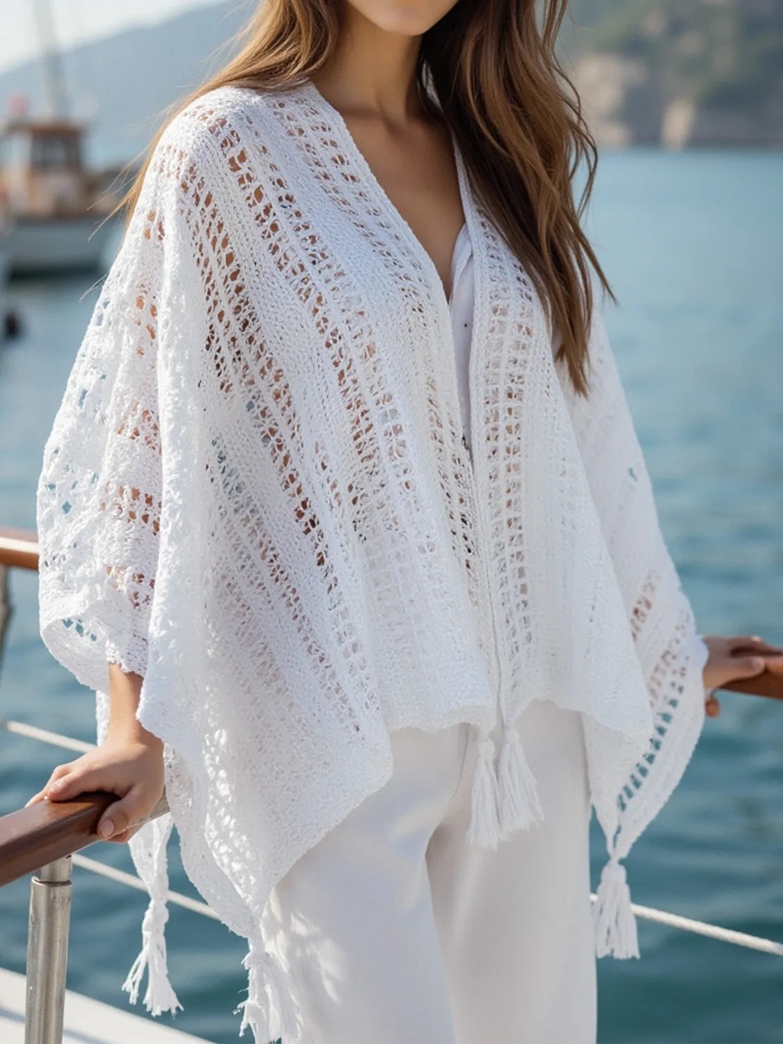 Openwork Tassel Open Front Knit Cover Up White One-size e19d66cd-b3f9-4318-9bb3-dbe47d13cfa4-Max-Origin