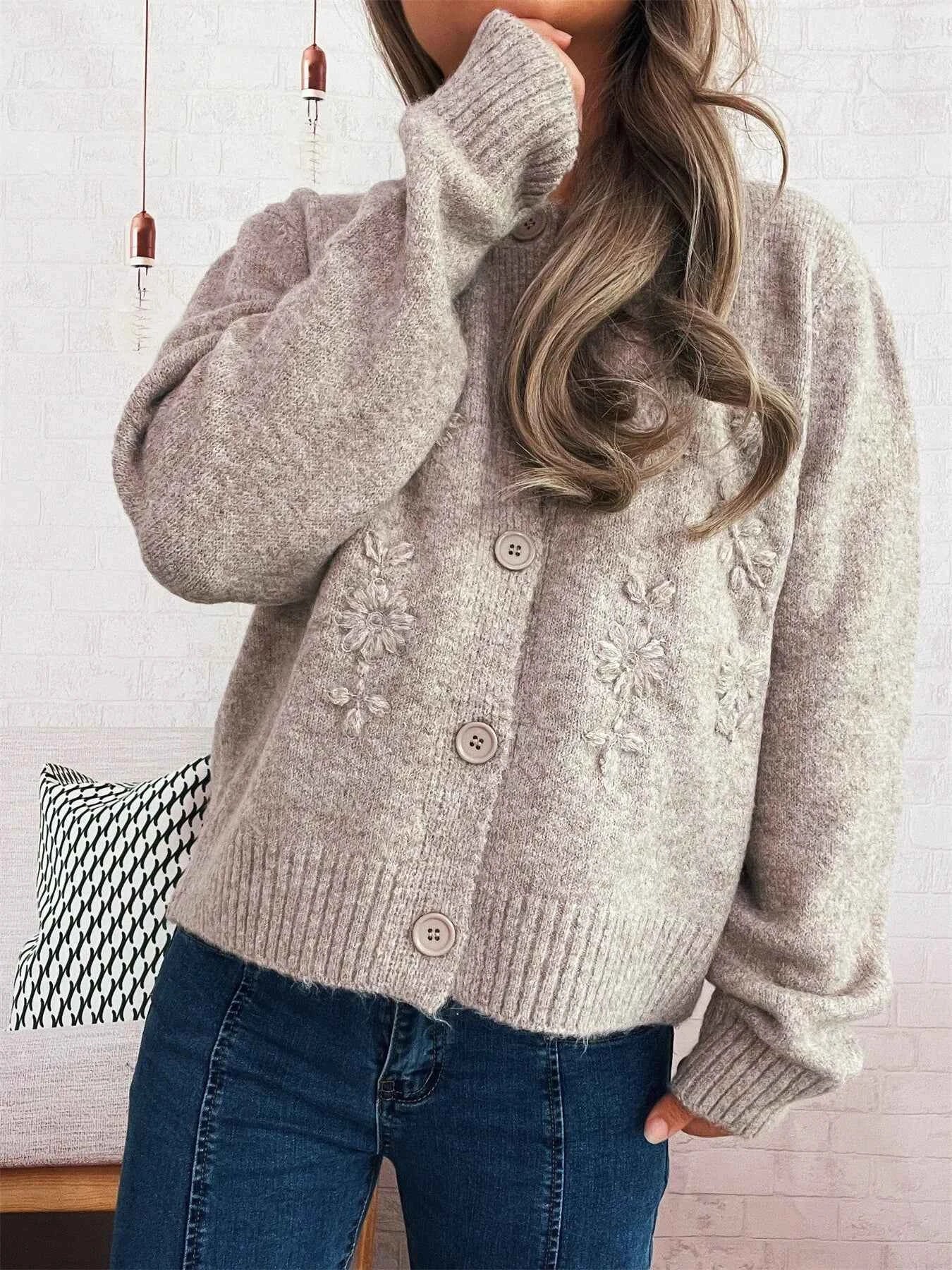 Flower Button Up Ribbed Hem Cardigan e1a31aa3fc744994985816398c4888b9-Max-Origin