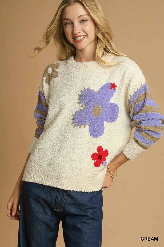 Umgee Flower Jacquard Striped Long Sleeve Sweater e1a70c93-1e18-4cbd-b50c-c22c116b4922-Max-Origin