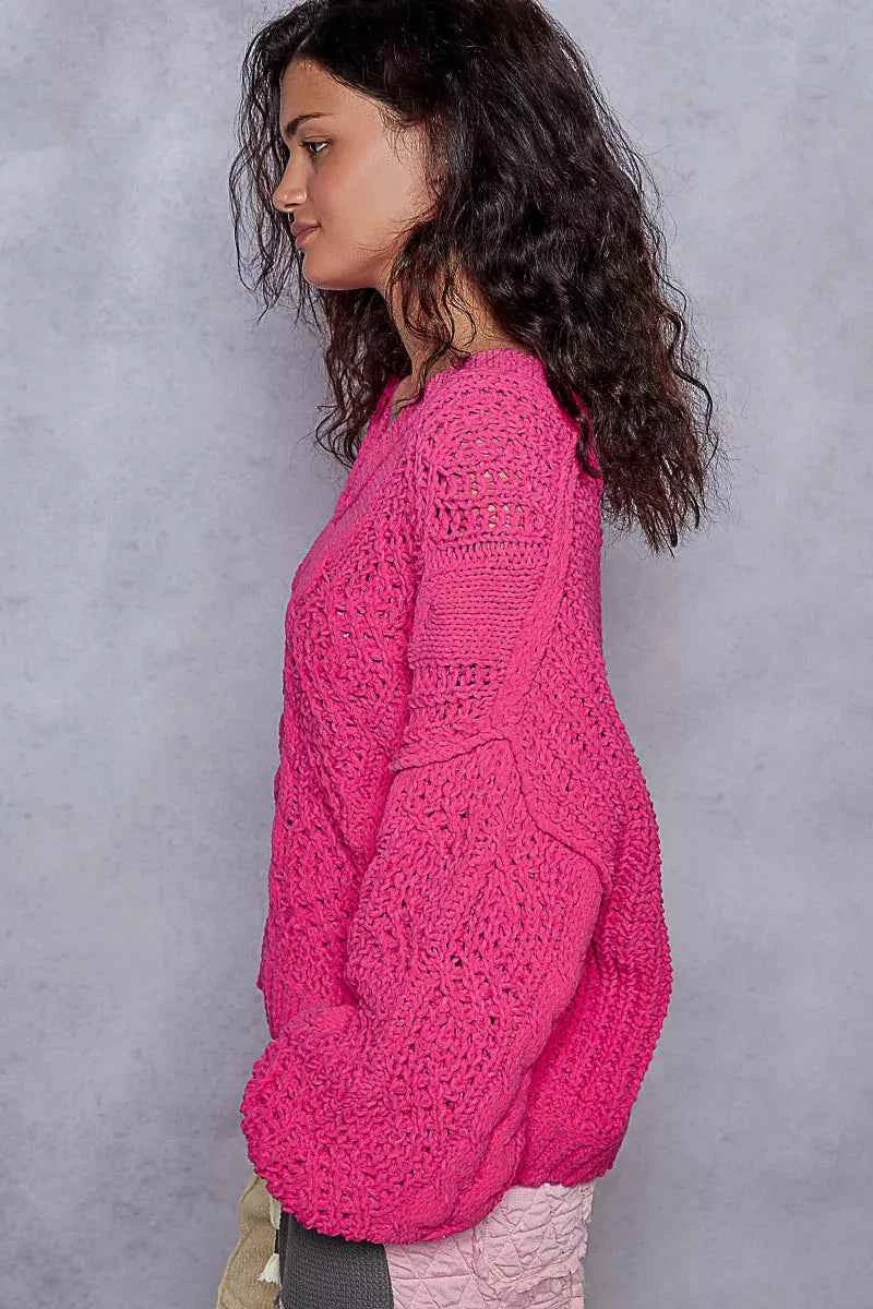 Cable-Knit Solid V-Neck Cropped Sweater e1a8d180-3291-4e20-9dc2-111946f8556d-Max-Origin
