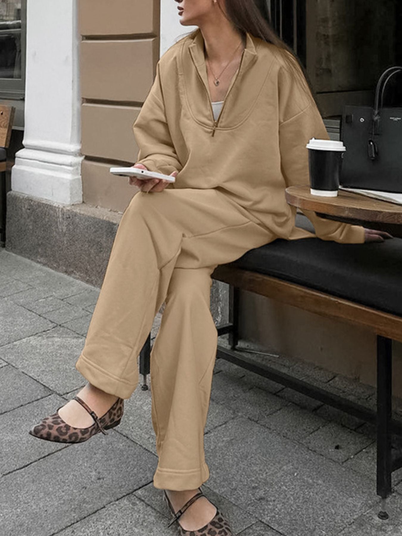 Quarter Zip Long Sleeve Top and Pants Set e1b2e396-3e12-4310-83c9-0c4110ee70a7-Max