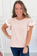 Light Pink Twilled Print Lace Trim Ruffled Short Sleeve Blouse e1b5205a3ac3c1cf