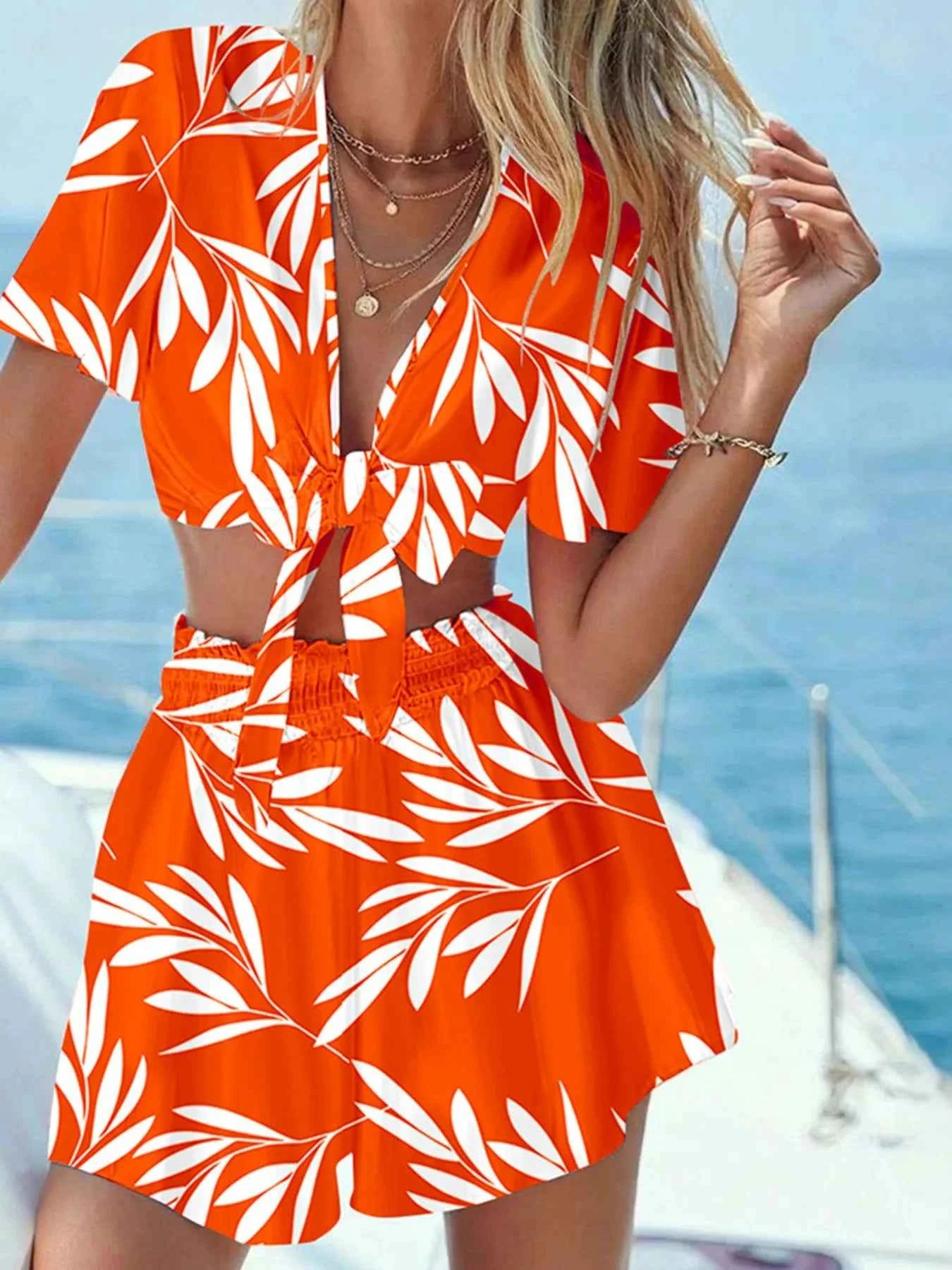 Printed Tie Front Top and Shorts Set e1ba078806c544bba0e786fd79167ed8-Max-Origin