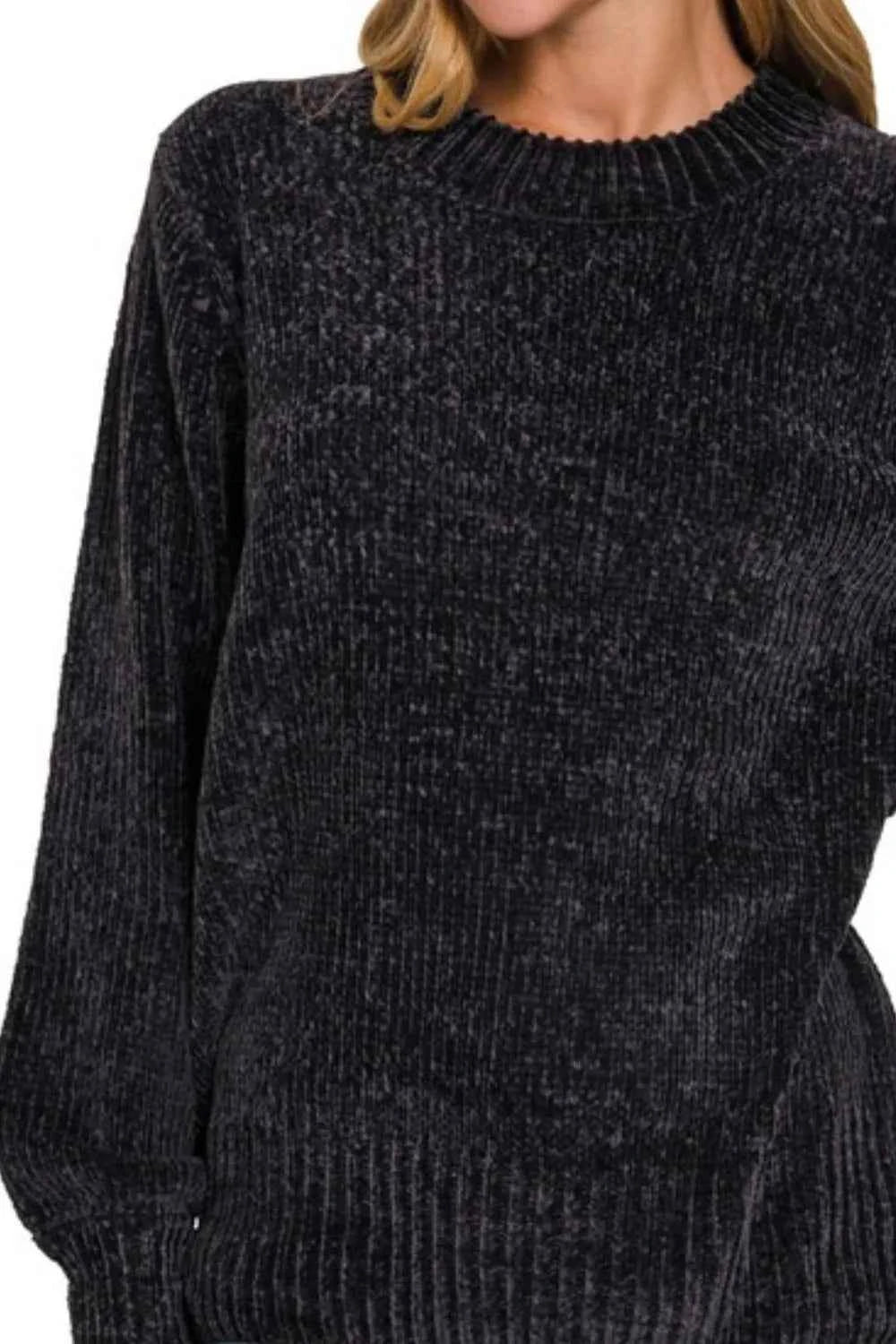 Zenana Round Neck Balloon Sleeve Chenille Sweater e1bc0312-d390-49b2-a6f7-e990478ff5e0-Max-Origin