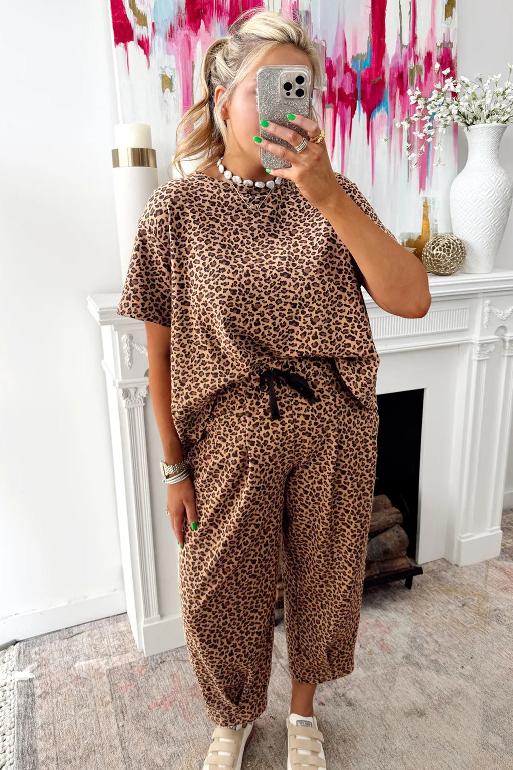 Brown Leopard Loose Tee Drawstring Waist Barrel Pants Set e1c6362cfe32cee2