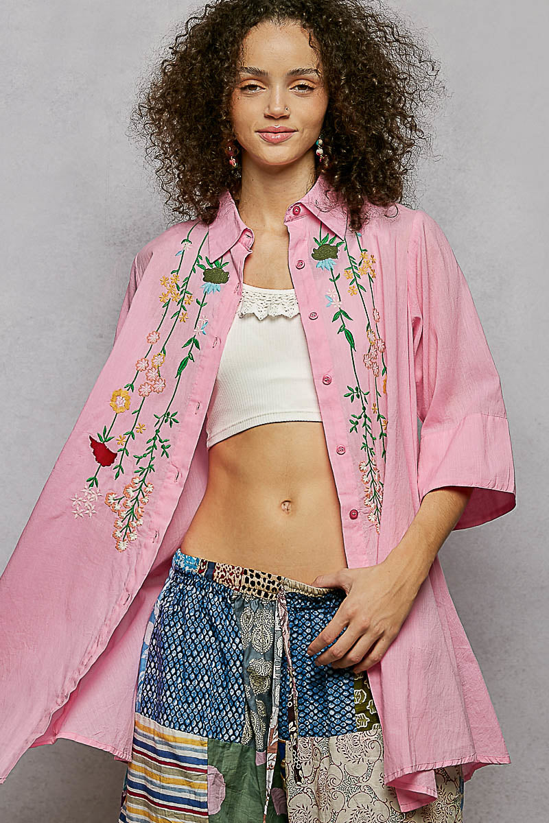 POL Floral Embroidered Half Sleeve Cotton Shirt PINK e1c880d3-5b09-429b-9abc-cde327e47be2-Max