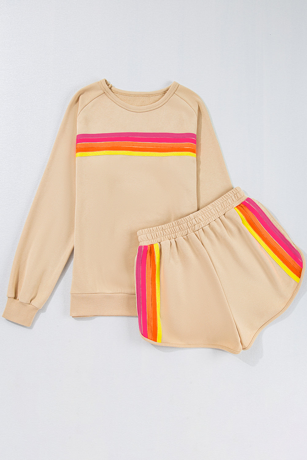 Bonbon Colorful Striped Long Sleeve Pullover and Shorts Set e1d9f0e5d6cee9b5