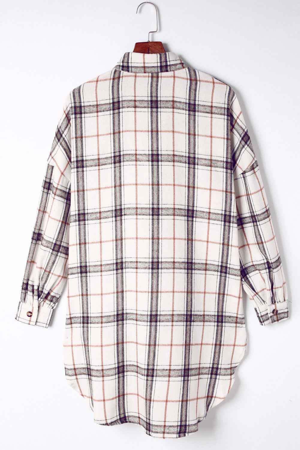 White Plaid Slits Bishop Sleeve Oversized Shacket e1da1ca3d43c6feb