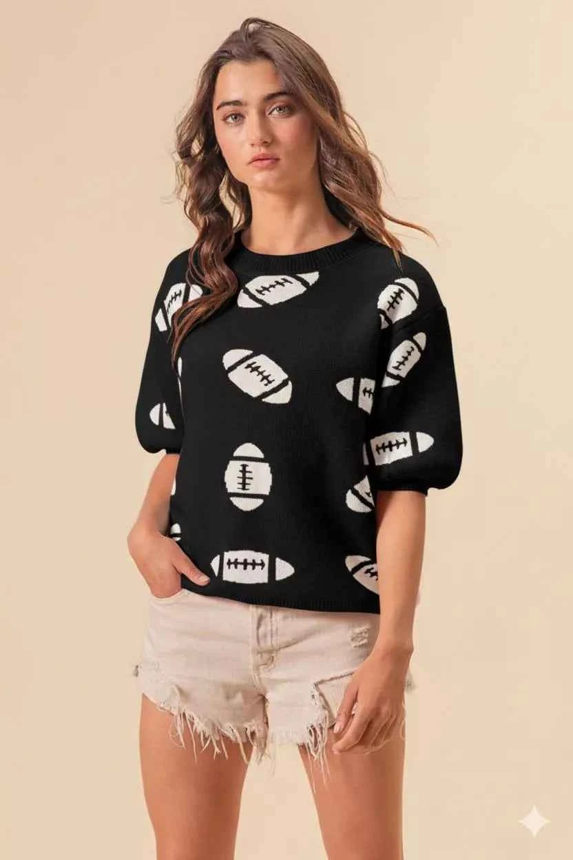 BiBi Football Pattern Short Sleeve Sweater e1de108e-8155-402f-a58f-a0c12a1f69fd-Max-Origin