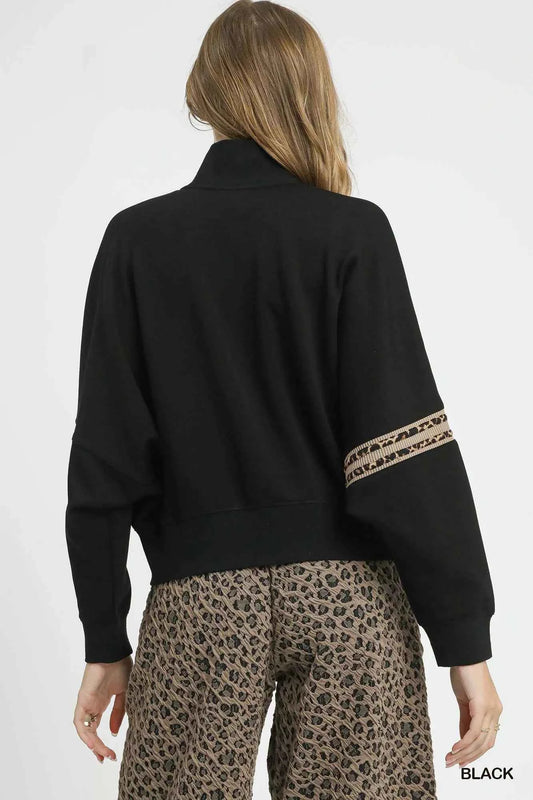 Zipper Up Cropped Jacket with Leopard Trim e1dfade7-60d2-4b3b-a3b7-5a5d716b002a-Max-Origin