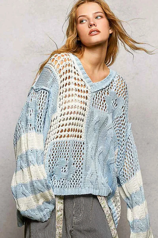 POL Color-Blocked Stripe Pattern Knit Top with Twisted Weave e1e2fb8e-299f-4b9b-b31a-1af3125e1589-Max-Origin