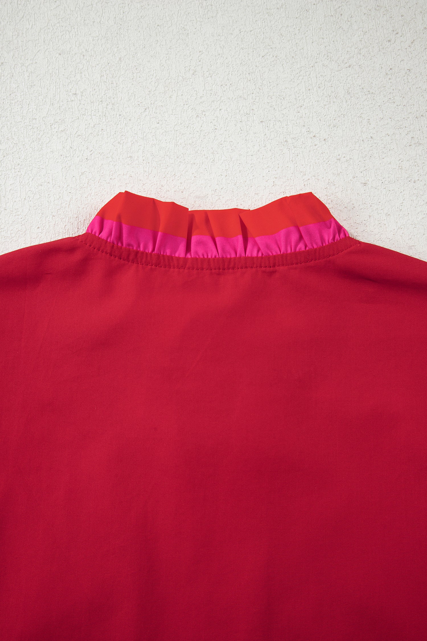 Fiery Red Striped Frilled Collar Ruffled Short Sleeve Blouse e1e49fd91d5be282