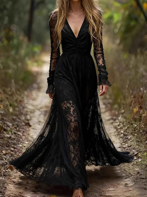 Lace Long Sleeve Maxi Dress
