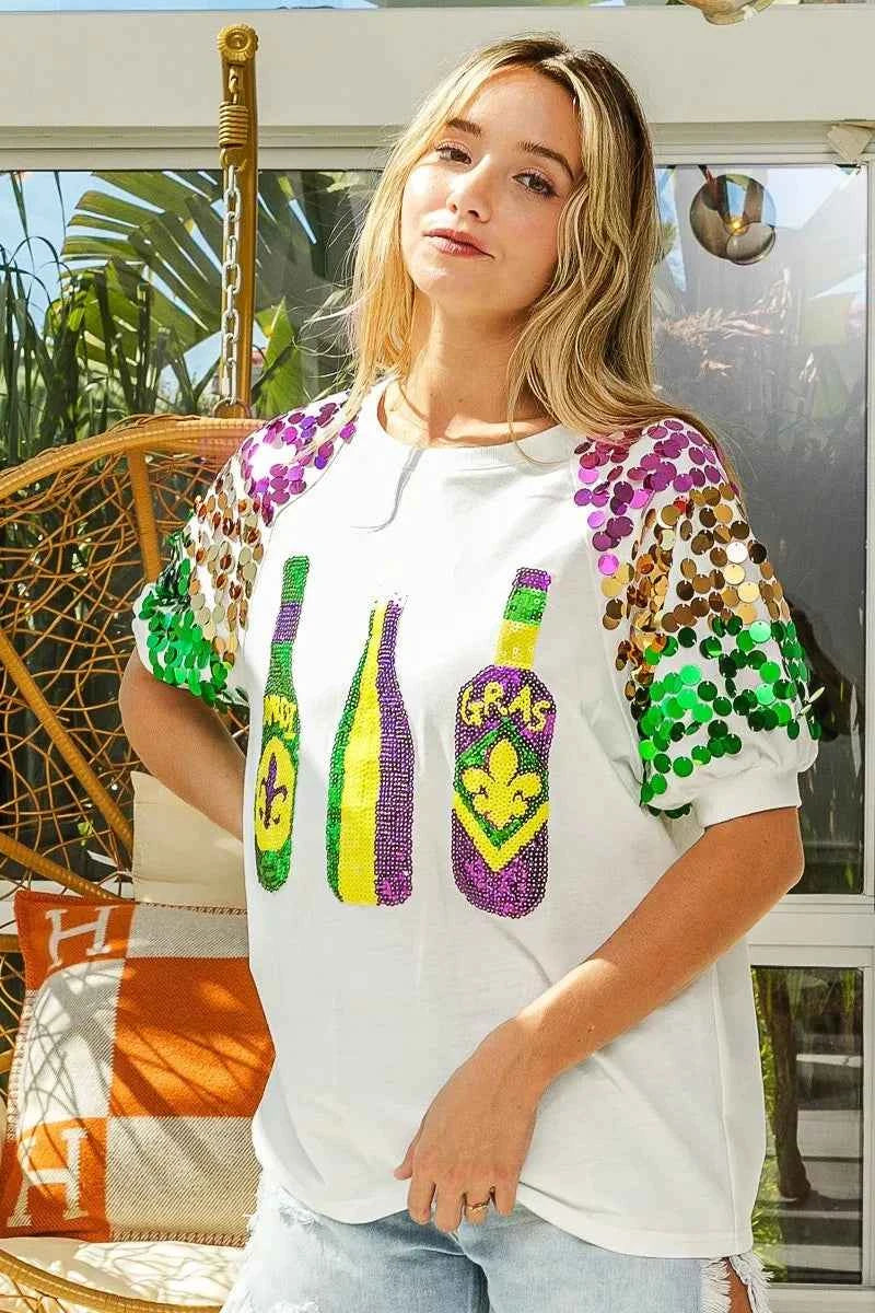 BiBi Sequin Mardi Gras Bottles Spangled Sleeve Top e1edf186bb0a4934923e0fe80a70510e-Max-Origin