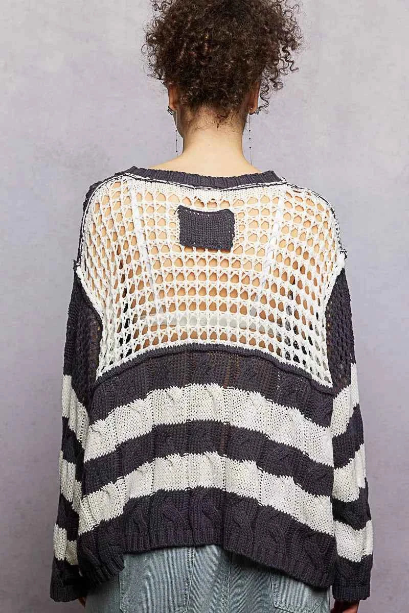 POL Color-Blocked Stripe Pattern Knit Top with Twisted Weave e1efb455-ca73-492c-9c71-4ae0b04577b1-Max-Origin