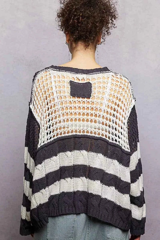 Color-Blocked Stripe Pattern Knit Top with Twisted Weave e1efb455-ca73-492c-9c71-4ae0b04577b1-Max-Origin
