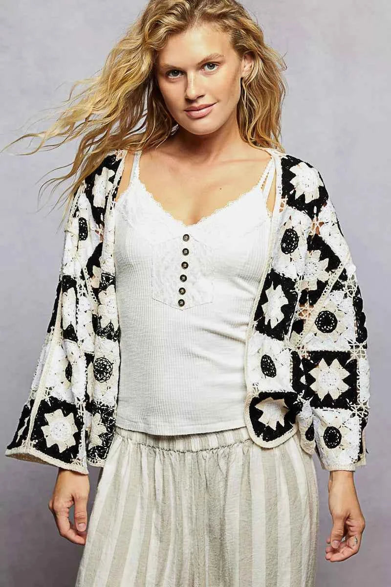 POL Open Front Cardigan with Varied Patterns BLACK MULTI One Size e1f809a4-66df-4c89-a01a-a926b8a219e5-Max-Origin
