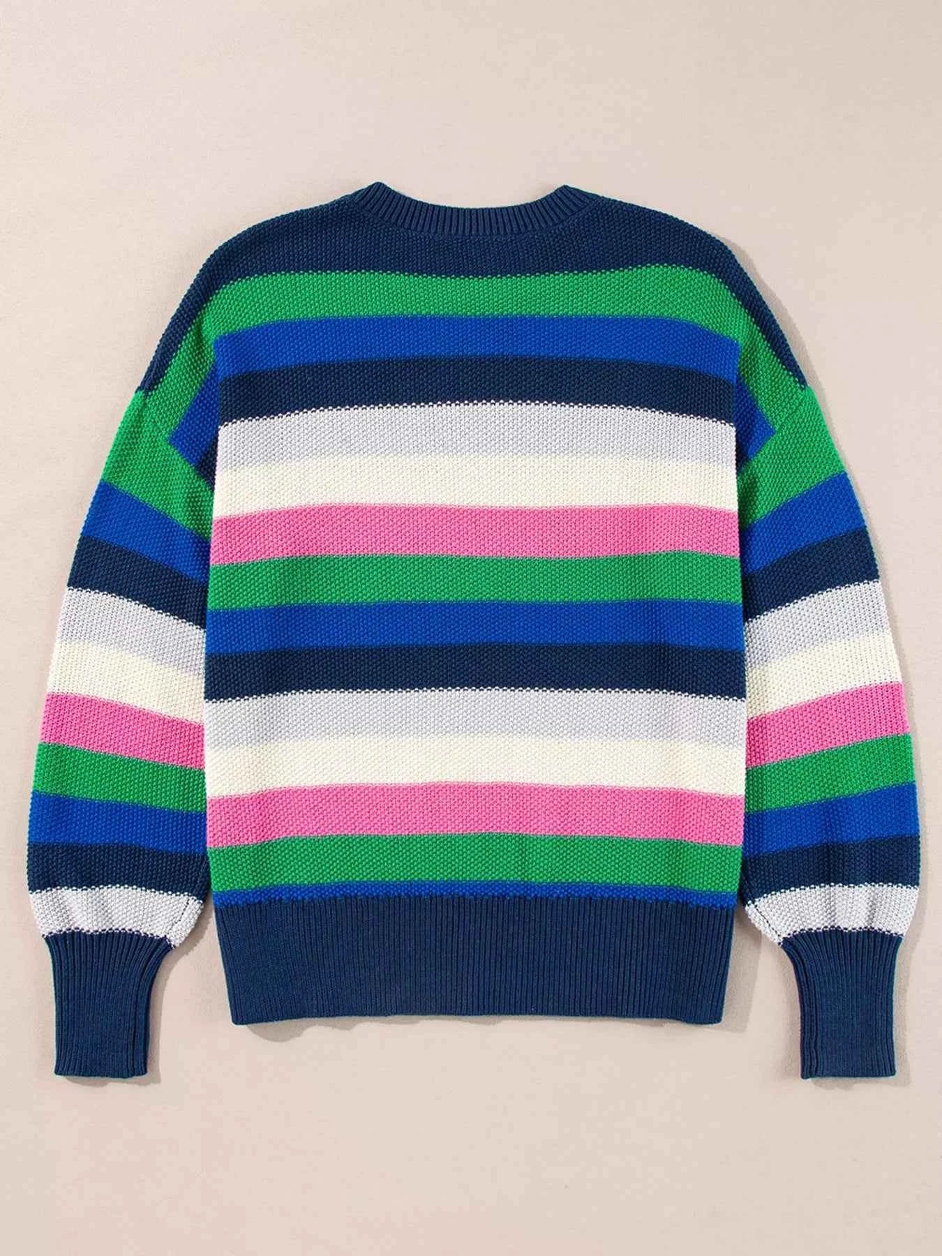 Rainbow Striped Crew Neck Drop Shoulder Sweater e1f8631b209443eb8a44f7ccc0488095-Max-Origin