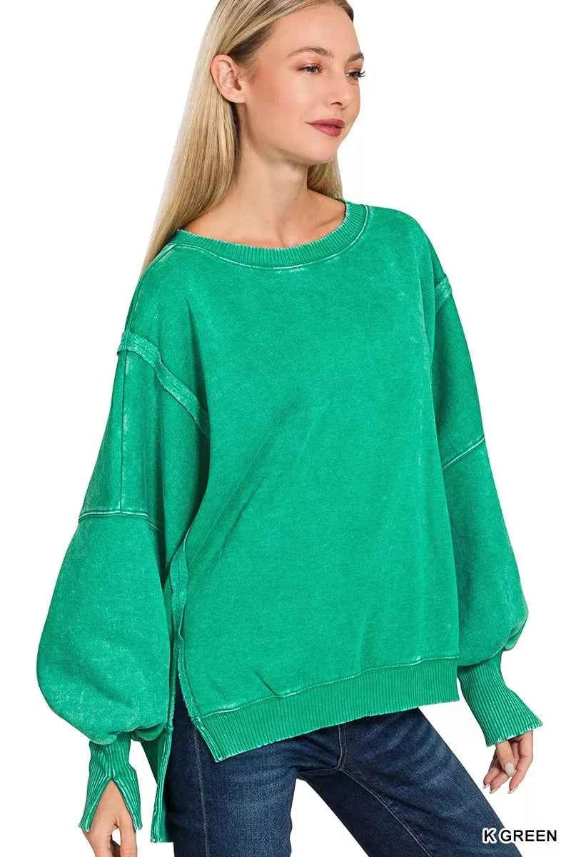 Zenana Acid Washed Batwing Sleeve Fleece Sweatshirt K GREEN e1ff24e70d8b4c82aca26bd68f3f08db-Max-Origin
