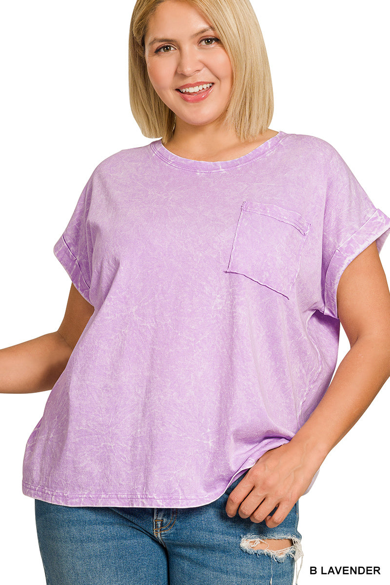 Zenana Full Size Crinkle Washed Round Neck Folded Short Sleeve Tee Plus Size e2049e96-114d-4c9c-9832-0f78fbc570fe-Max