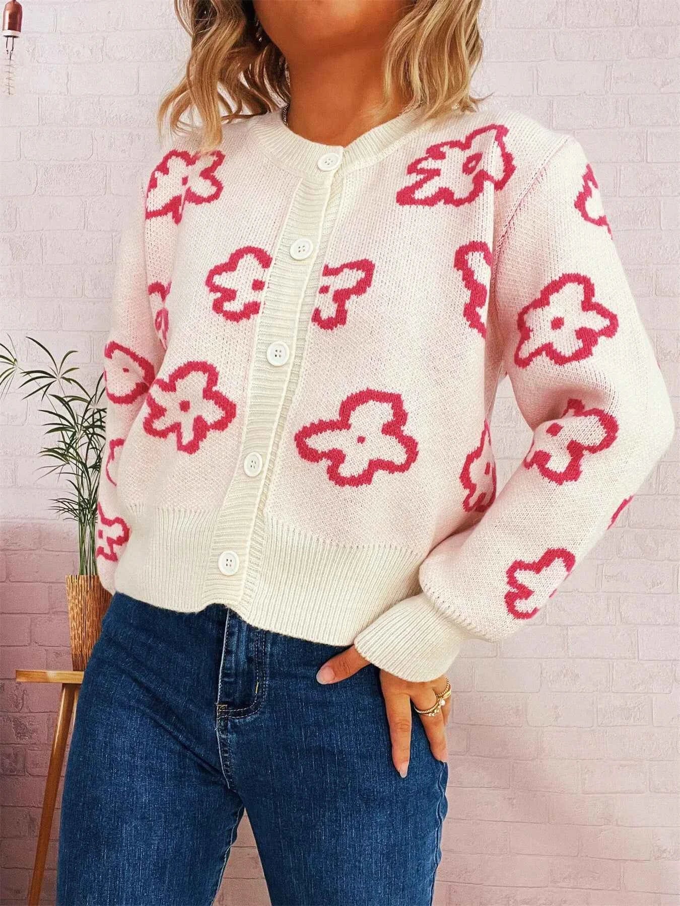 Floral Pattern Button-Up Cardigan e2055c767f7a49068925f7209e83e925-Max-Origin