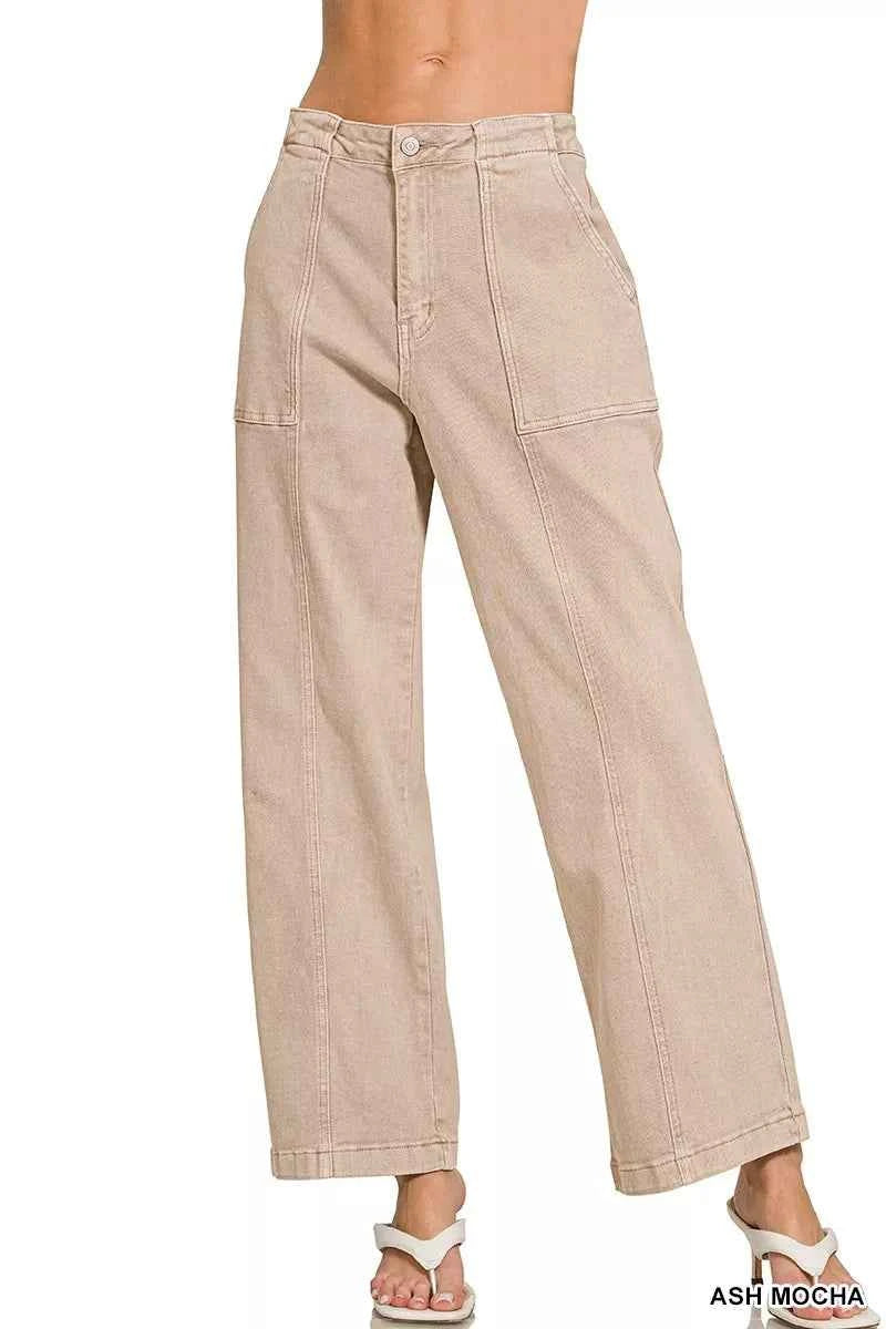 Zenana Straight Leg Utility Pocket Jeans ASH MOCHA e2113275762a4b5f9382400c4334edcc-Max-Origin