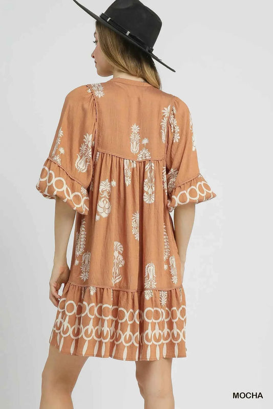 Boarder Print Tassel Tie Neck Mini Dress e216dfc8-0336-46d2-addf-22f70b2686c8-Max-Origin