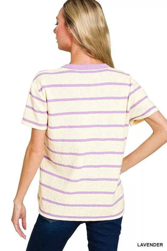 Textured Striped Crew Neck T-Shirt e2171891bfb54051a298c4b3cc1c6c4a-Max-Origin
