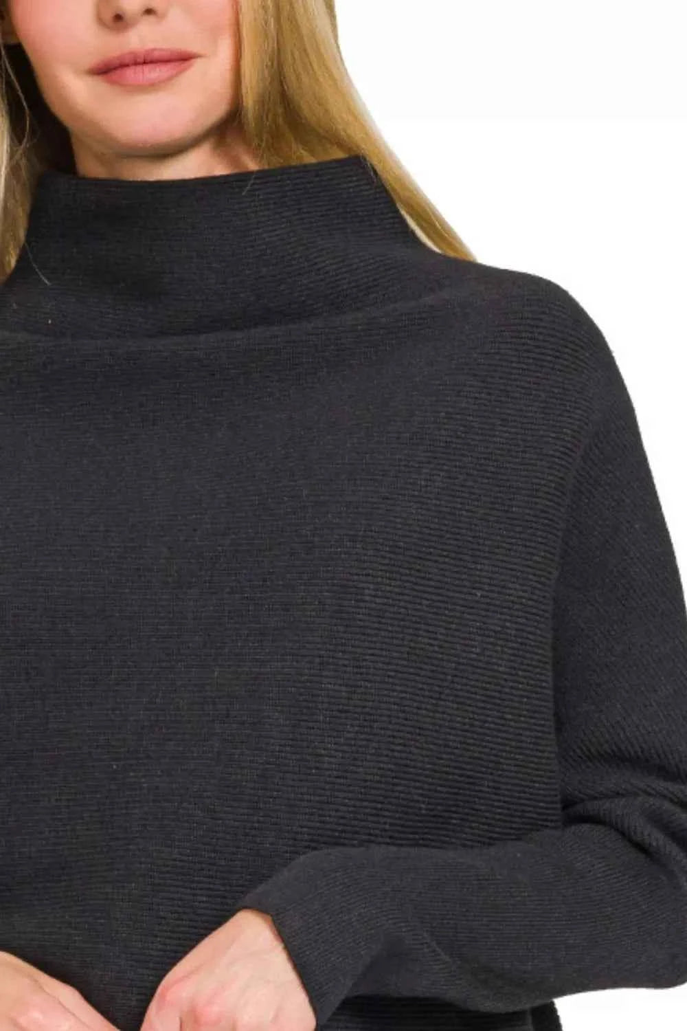 Zenana Viscose Dolman Sleeve Mock Neck Sweater