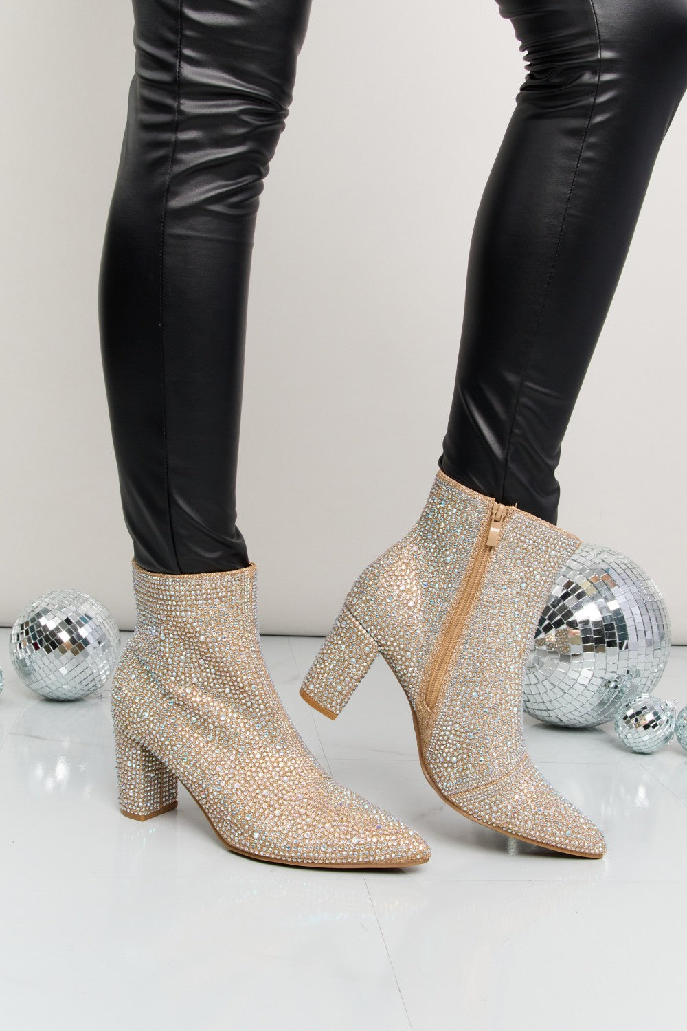 Forever Link Rhinestone Pointed Toe Mid Block Heel Booties e220af0b95b944a1871727f64bfdb156-Max