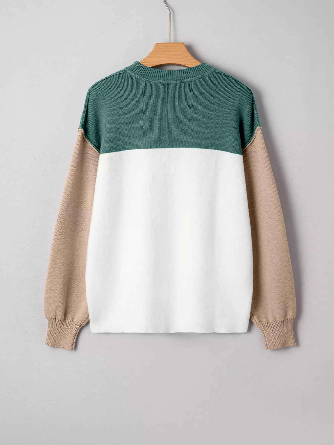 Color Block Plain Ribbed Knit Sweatshirt e225b0d2b21e4f29bff6a769d1835253-Max-Origin